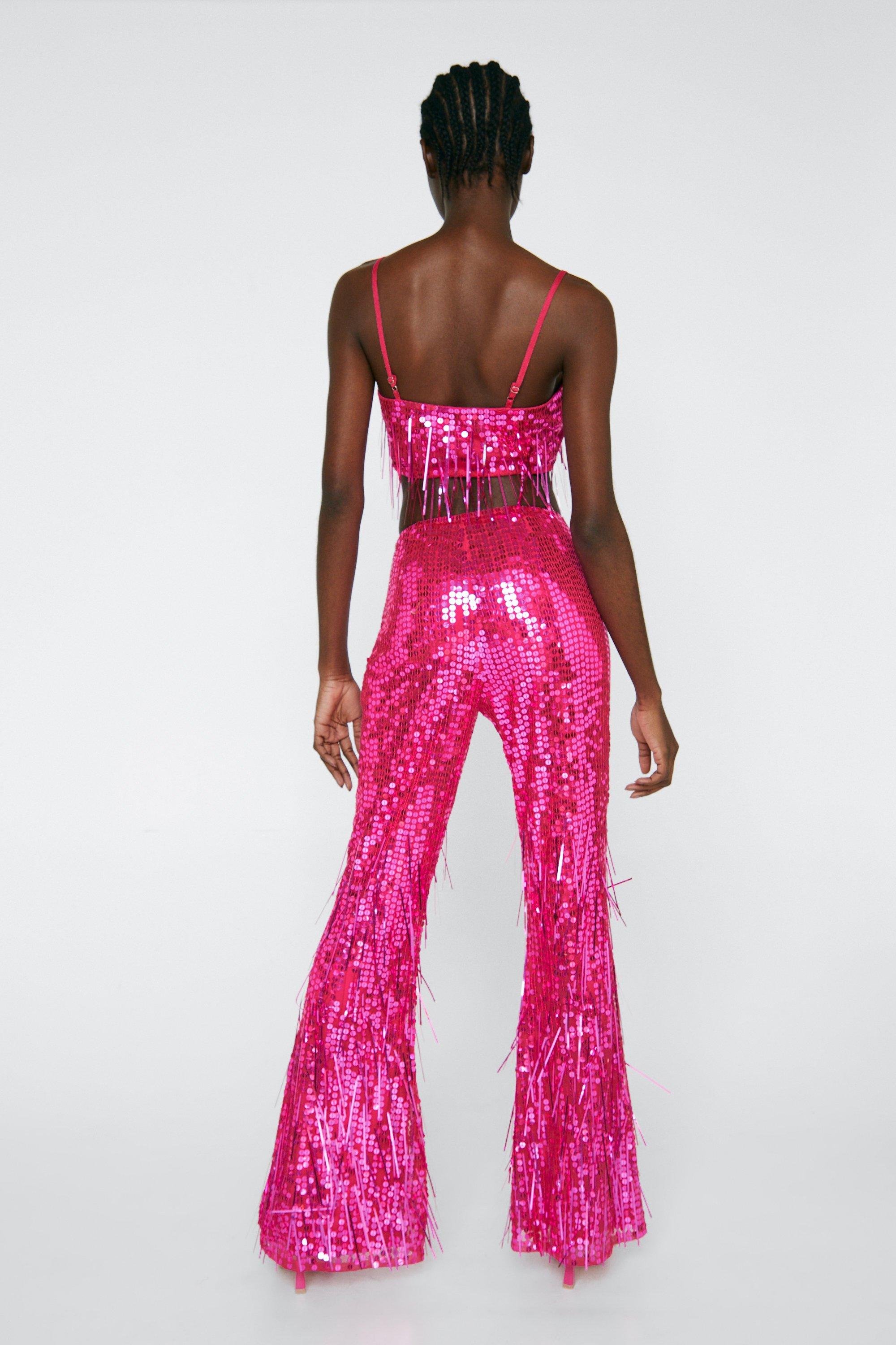 Zara pink sequin store pants